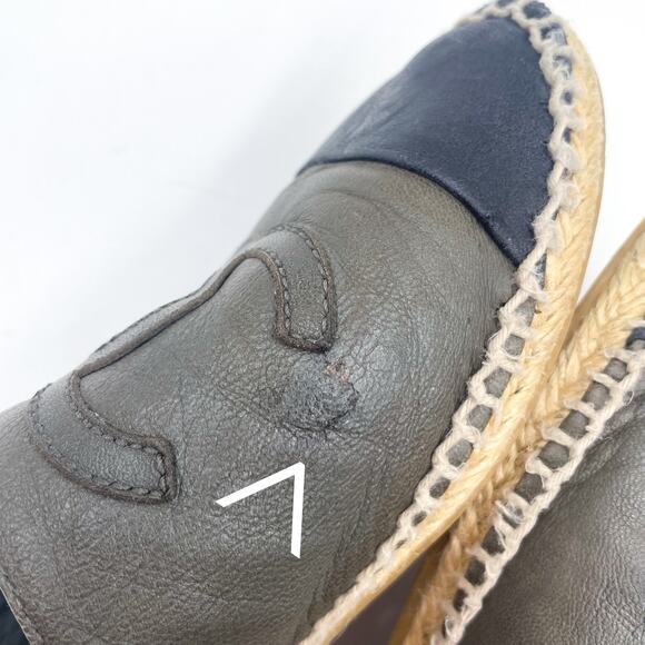 Chanel CC Espadrille Flat Gray Suede Leather Cap Toe Slip On‎ Sz 37 / 7 - Picture 8 of 14